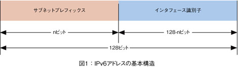 図1 IPv6アドレスの基本構造