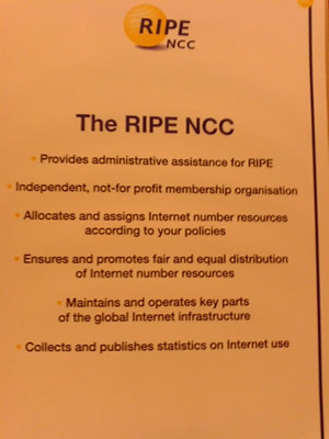 RIPE NCCの事業内容を簡潔に説明したポスター