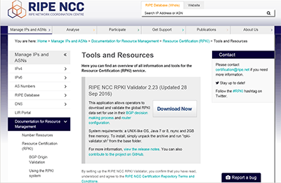 画面:RIPE NCCのRPKI Validatorページ